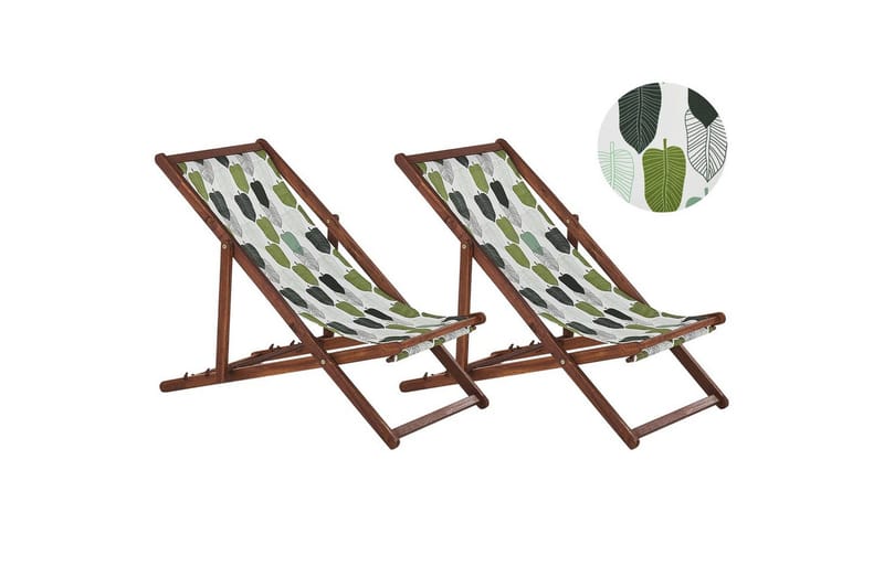 Solseng sæt á 2 Anzio - mørkt træ/off-white/grønt løvmønster - Havemøbler - Havestole - Solstole
