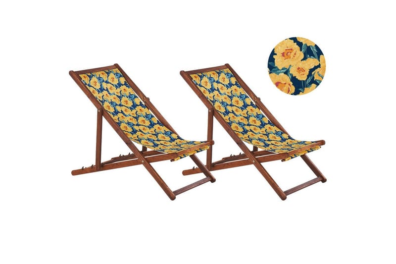 Solseng sæt á 2 Anzio, mørkt træ/off-white/gult blomstermønster