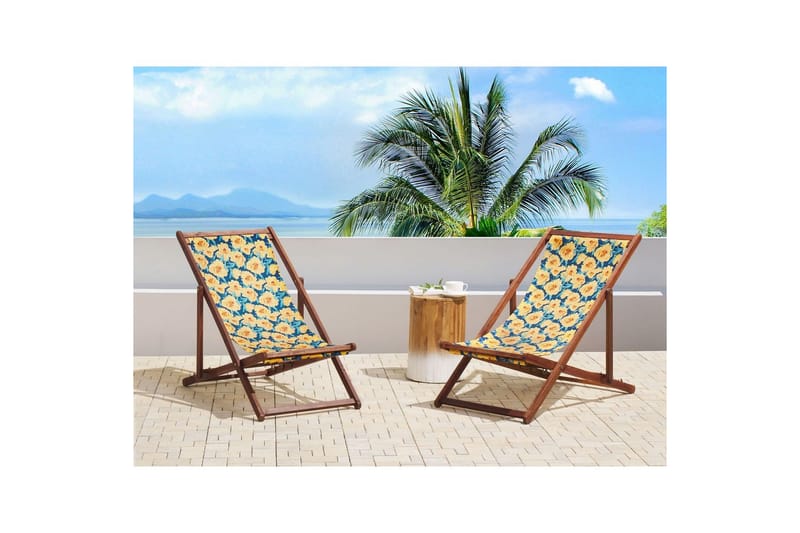 Solseng sæt á 2 Anzio - mørkt træ/off-white/gult blomstermønster - Havemøbler - Havestole - Solstole