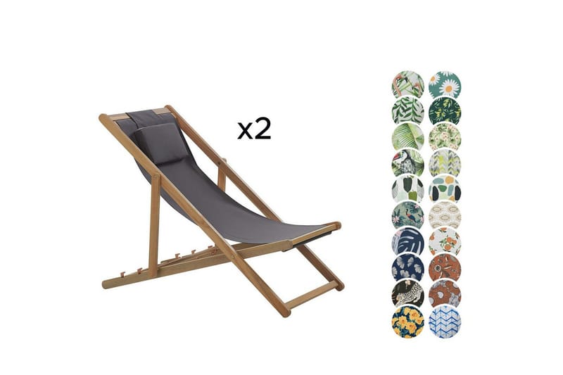 Solseng sæt af 2 Avellino - Grå, lyst træ, flerfarvet - Havemøbler - Havestole - Solstole