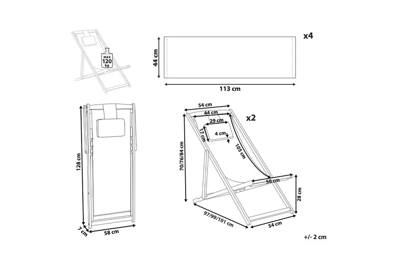 Solseng sæt af 2 Avellino - Hvid, mørkt træ, flerfarvet - Havemøbler - Havestole - Solstole