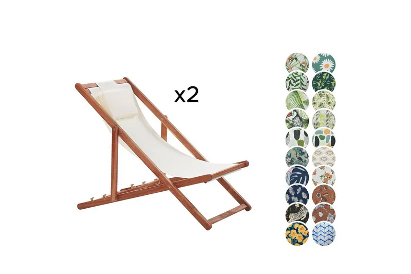 Solseng sæt af 2 Avellino - Hvid, mørkt træ, flerfarvet - Havemøbler - Havestole - Solstole