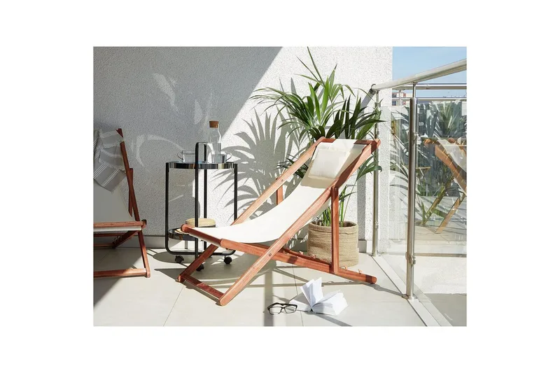 Solseng sæt af 2 Avellino - Hvid, mørkt træ, flerfarvet - Havemøbler - Havestole - Solstole