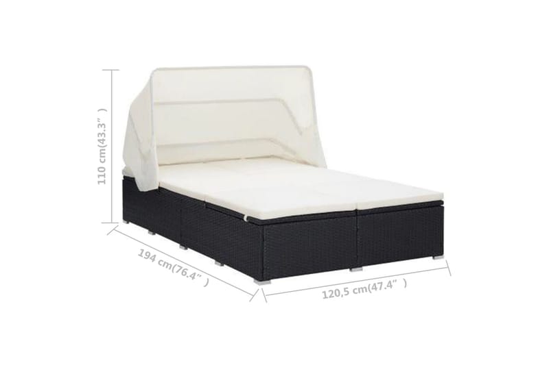 2-personers solseng med hynde polyrattan sort - Sort - Havemøbler - Havestole - Solseng & solvogn