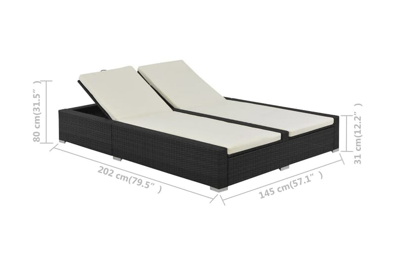 Dobbelt Liggestol Polyrattan Sort - Sort - Havemøbler - Havestole - Solseng & solvogn