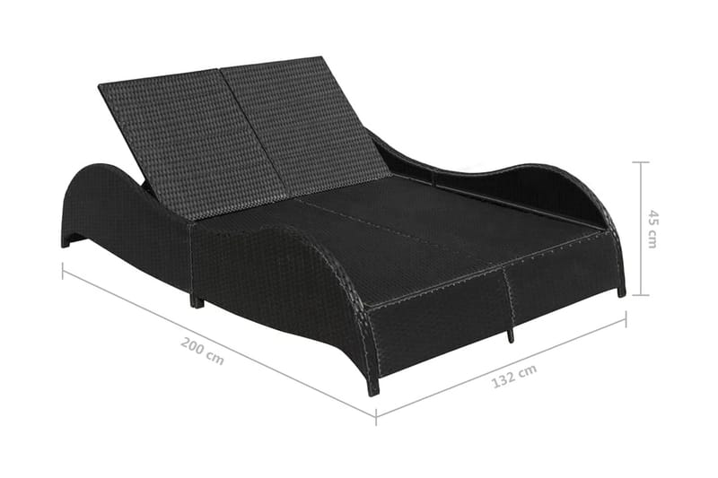 Dobbelt Solseng Med Hynde Polyrattan Sort - Sort - Havemøbler - Havestole - Solseng & solvogn