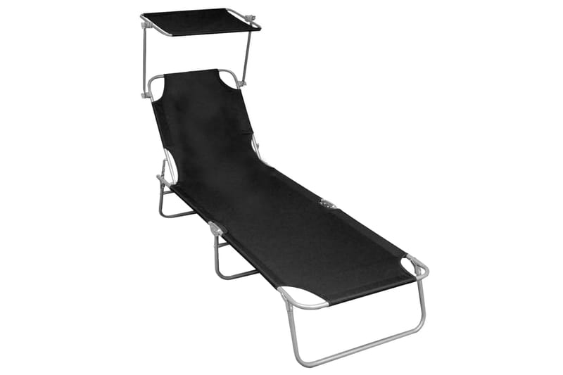 foldbar liggestol med baldakin aluminium sort - Sort - Havemøbler - Havestole - Solseng & solvogn