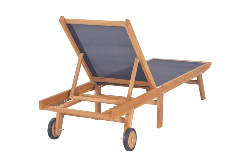 Foldbar Liggestol Med Hjul Massivt Teak Og Textilene - Flerfarvet - Havemøbler - Havestole - Solseng & solvogn