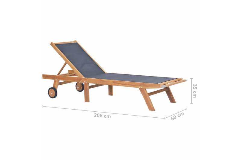 Foldbar Liggestol Med Hjul Massivt Teak Og Textilene - Flerfarvet - Havemøbler - Havestole - Solseng & solvogn
