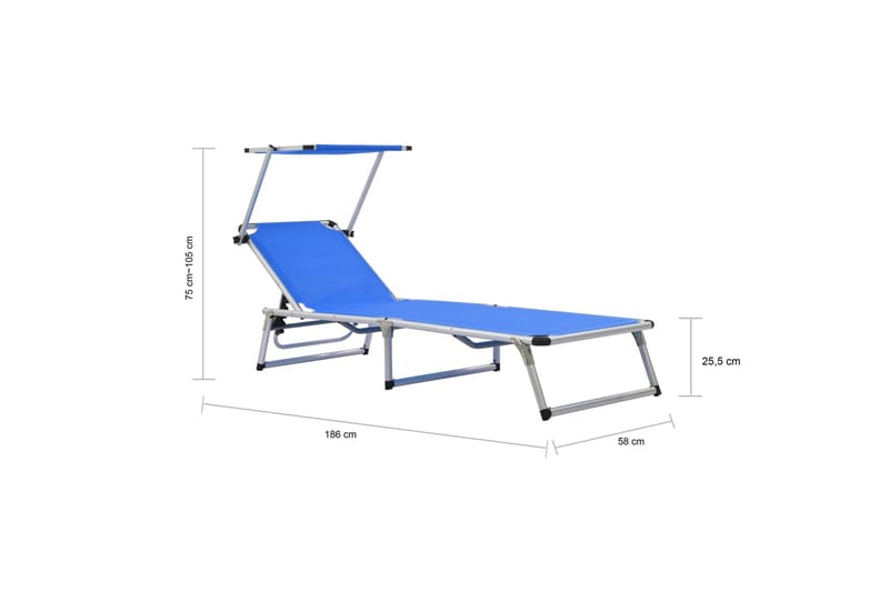 Foldbar Liggestol Med Tag Aluminium Og Textilene Blå - Blå - Havemøbler - Havestole - Solseng & solvogn