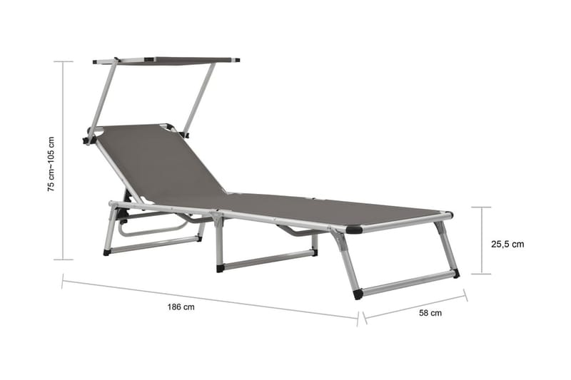 Foldbar Liggestol Med Tag Aluminium Og Textilene Grå - Grå - Havemøbler - Havestole - Solseng & solvogn