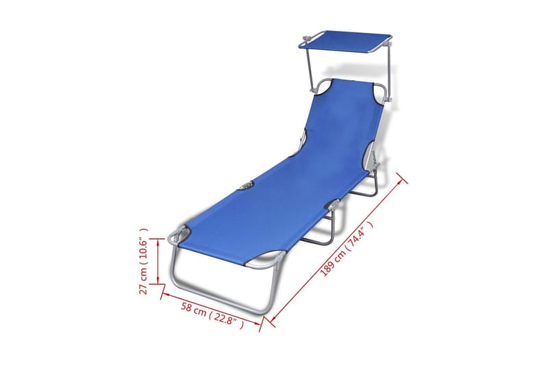 Foldbar Liggestol Med Tag Stål Og Stof Blå - Blå - Havemøbler - Havestole - Solseng & solvogn