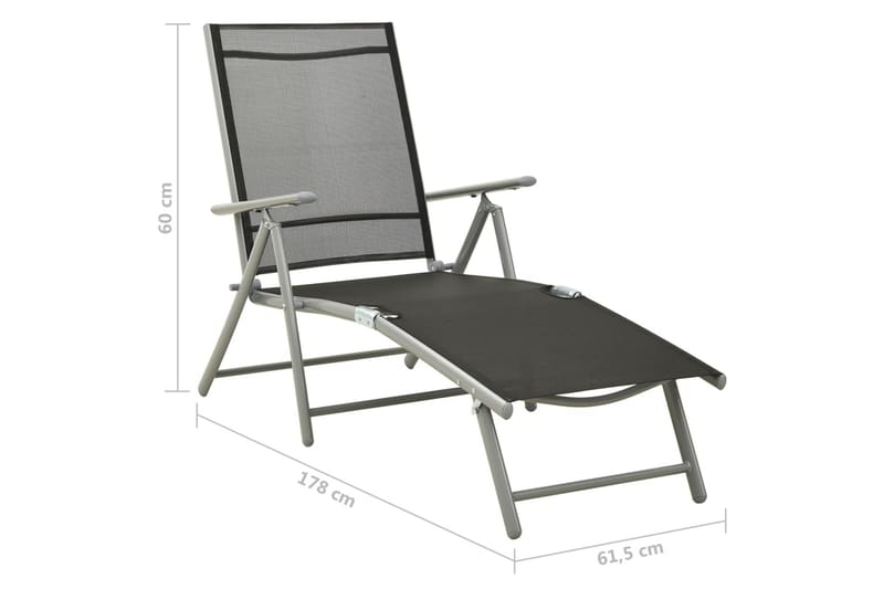foldbar liggestol textilene og aluminium sort og sølvfarvet - Sølv - Havemøbler - Havestole - Solseng & solvogn