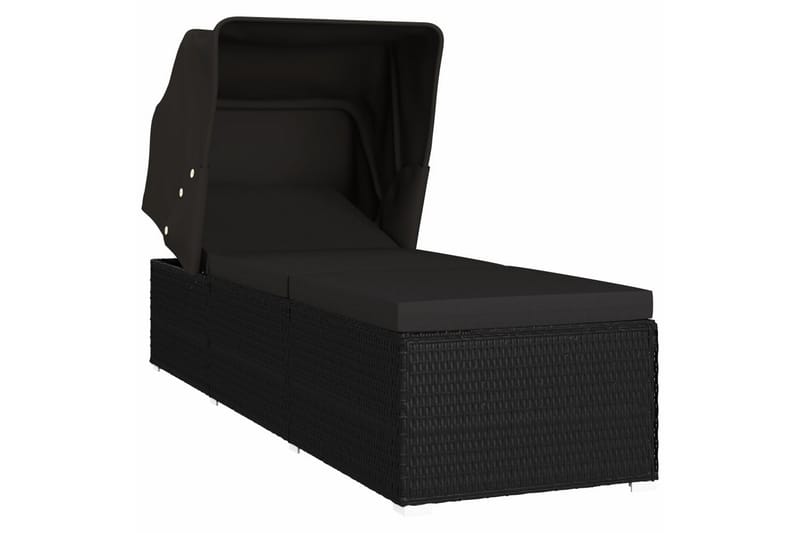 liggestol med baldakin og hynde polyrattan sort - Sort - Havemøbler - Havestole - Solseng & solvogn