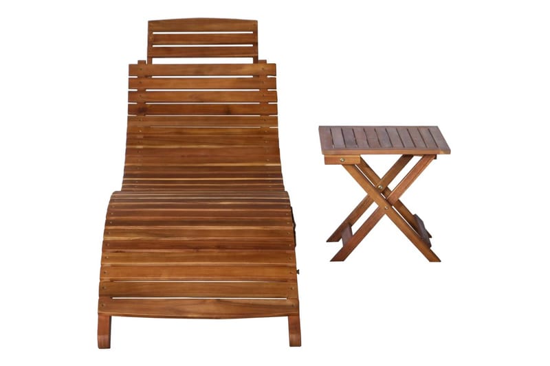Liggestol Med Bord Massivt Akacietræ Brun - Brun - Havemøbler - Havestole - Solseng & solvogn