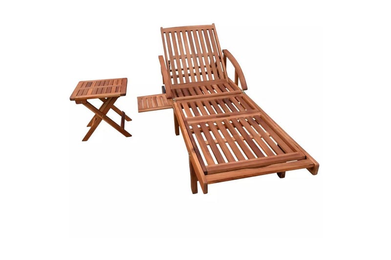 Liggestol Med Bord Massivt Akacietræ - Brun - Havemøbler - Havestole - Solseng & solvogn