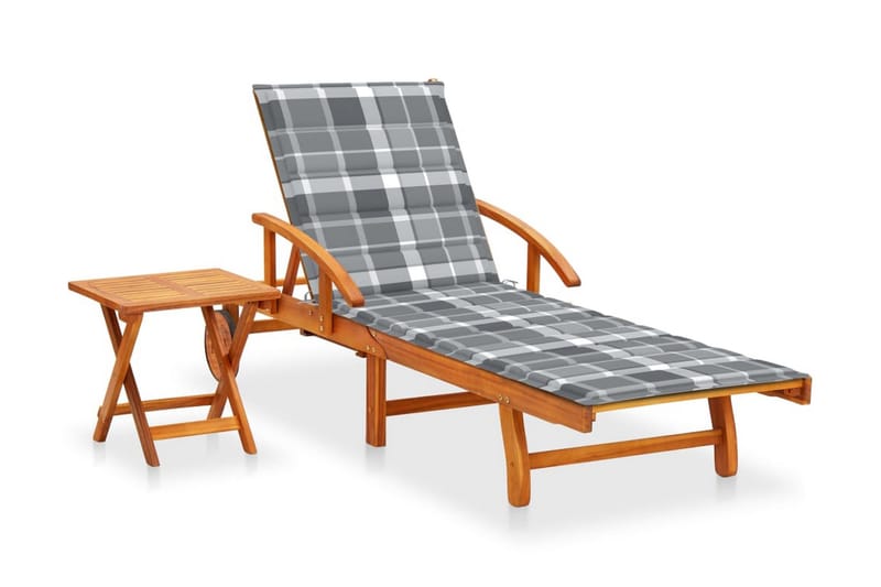 liggestol med bord og hynde massivt akacietræ - Brun - Havemøbler - Havestole - Solseng & solvogn