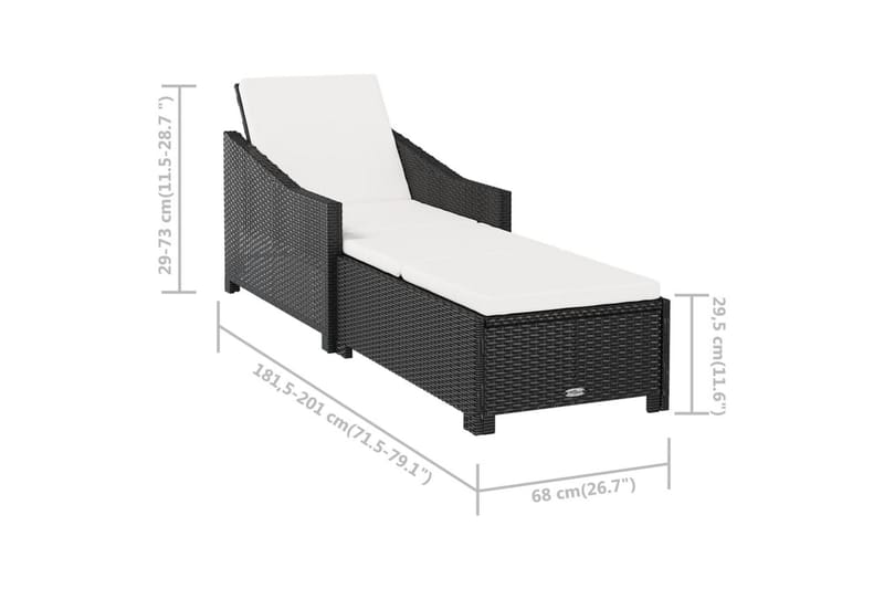 liggestol med cremefarvet hynde polyrattan sort - Sort - Solseng & solvogn