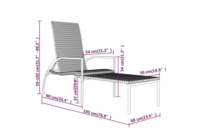 liggestol med fodskammel polyrattan sort - Sort - Havemøbler - Havestole - Solseng & solvogn