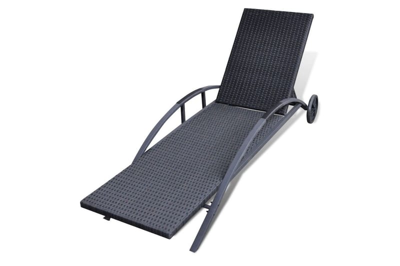 Liggestol Med Hynde & Hjul Polyrattan Sort - Sort - Havemøbler - Havestole - Solseng & solvogn