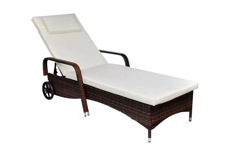 Liggestol Med Hynde & Hjul Polyrattan Brun - Brun - Havemøbler - Havestole - Solseng & solvogn