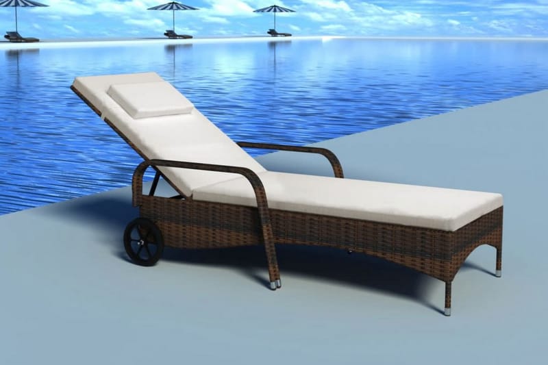 Liggestol Med Hynde & Hjul Polyrattan Brun - Brun - Havemøbler - Havestole - Solseng & solvogn
