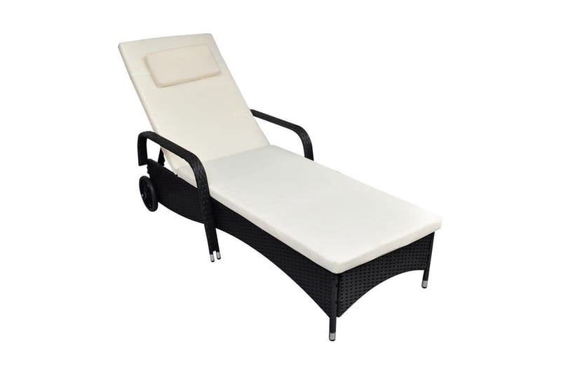 Liggestol Med Hynde & Hjul Polyrattan Sort - Sort - Havemøbler - Havestole - Solseng & solvogn
