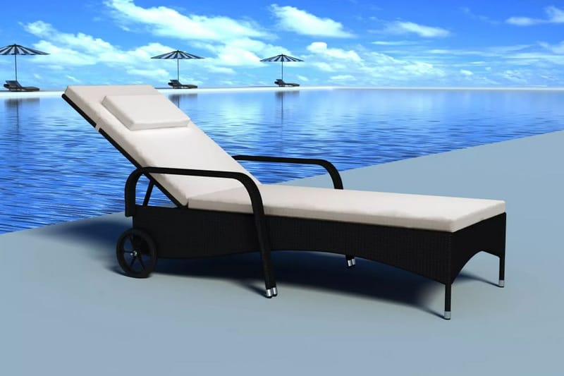 Liggestol Med Hynde & Hjul Polyrattan Sort - Sort - Havemøbler - Havestole - Solseng & solvogn