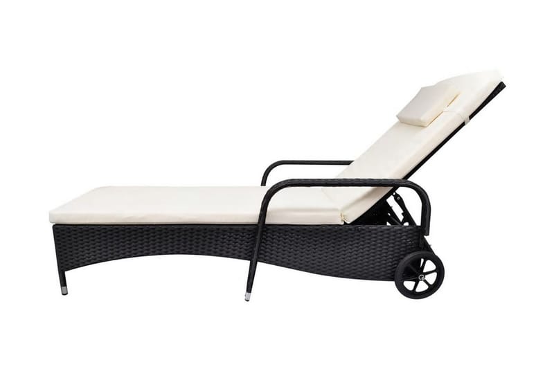 Liggestol Med Hynde & Hjul Polyrattan Sort - Sort - Havemøbler - Havestole - Solseng & solvogn