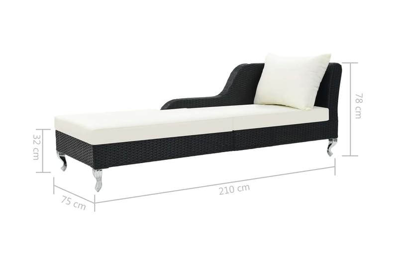 Liggestol Med Hynde Polyrattan Sort - Sort - Havemøbler - Havestole - Solseng & solvogn