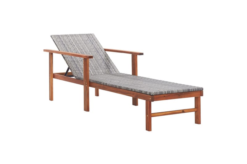 Liggestol Med Hynde Polyrattan Og Massivt Akacietræ Grå - Grå - Havemøbler - Havestole - Solseng & solvogn