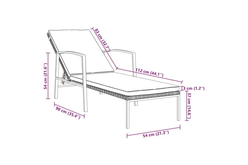 liggestol med hynde polyrattan grå - Brun - Solseng & solvogn