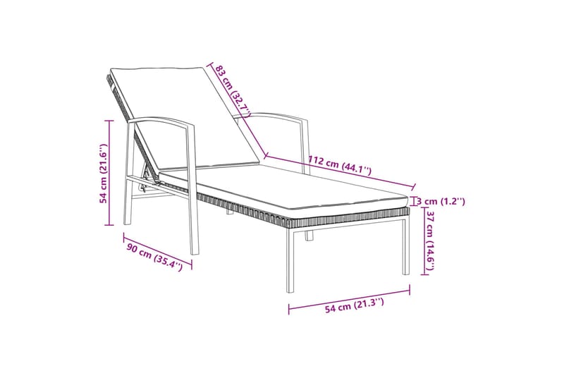 liggestol med hynde polyrattan sort - Sort - Solseng & solvogn