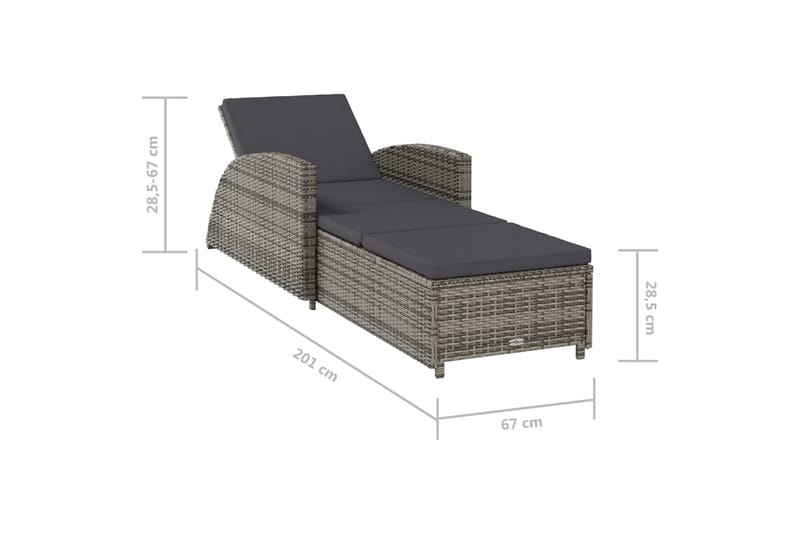 liggestol med mørkegrå hynde polyrattan grå - Grå - Solseng & solvogn