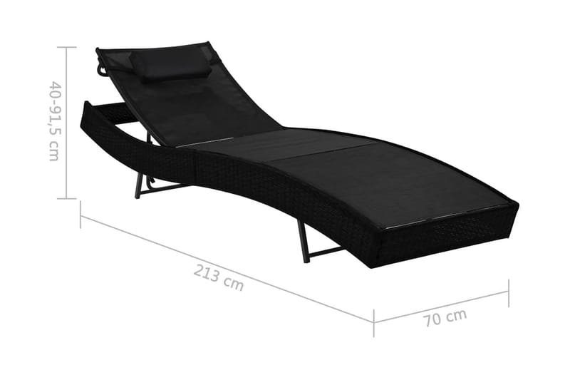 Liggestol Med Pude Polyrattan Sort - Sort - Havemøbler - Havestole - Solseng & solvogn