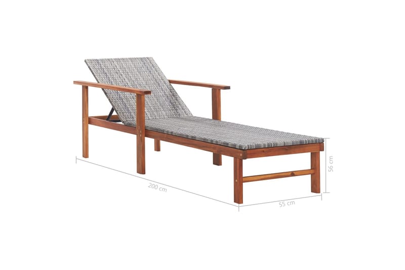 Liggestol Polyrattan Og Massivt Akacietræ Grå - Grå - Havemøbler - Havestole - Solseng & solvogn