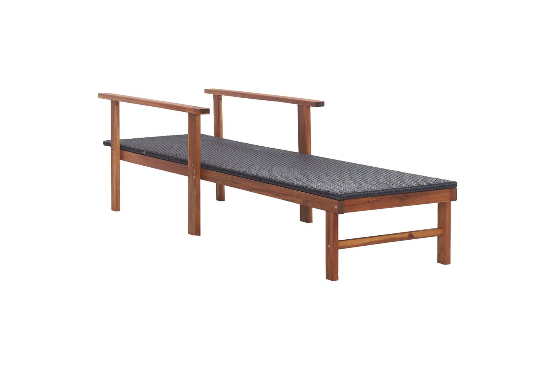 Liggestol Polyrattan Og Massivt Akacietræ Sort - Sort - Havemøbler - Havestole - Solseng & solvogn