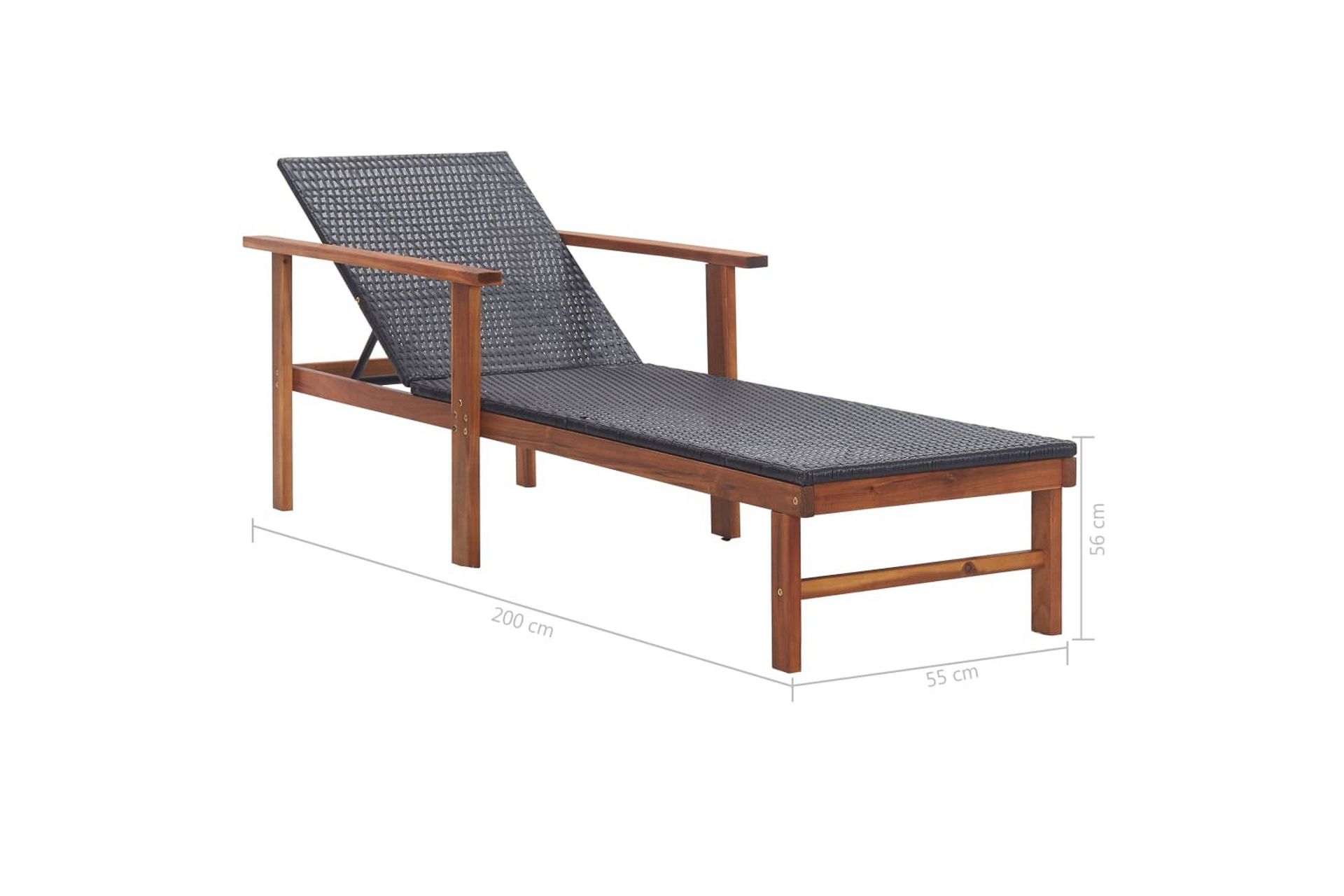 Liggestol Polyrattan Og Massivt Akacietræ Sort - Sort - Havemøbler - Havestole - Solseng & solvogn