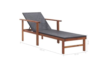 Liggestol Polyrattan Og Massivt Akacietræ Sort - Sort - Havemøbler - Havestole - Solseng & solvogn