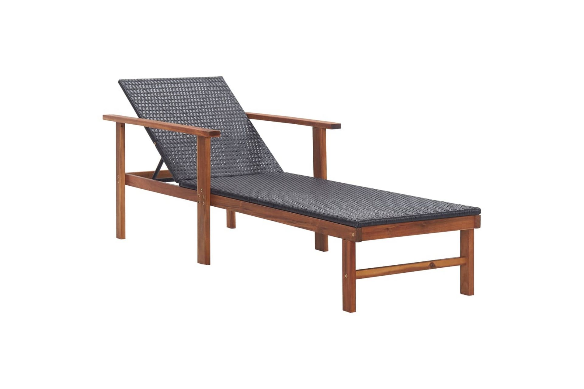 Liggestol Polyrattan Og Massivt Akacietræ Sort - Sort - Havemøbler - Havestole - Solseng & solvogn