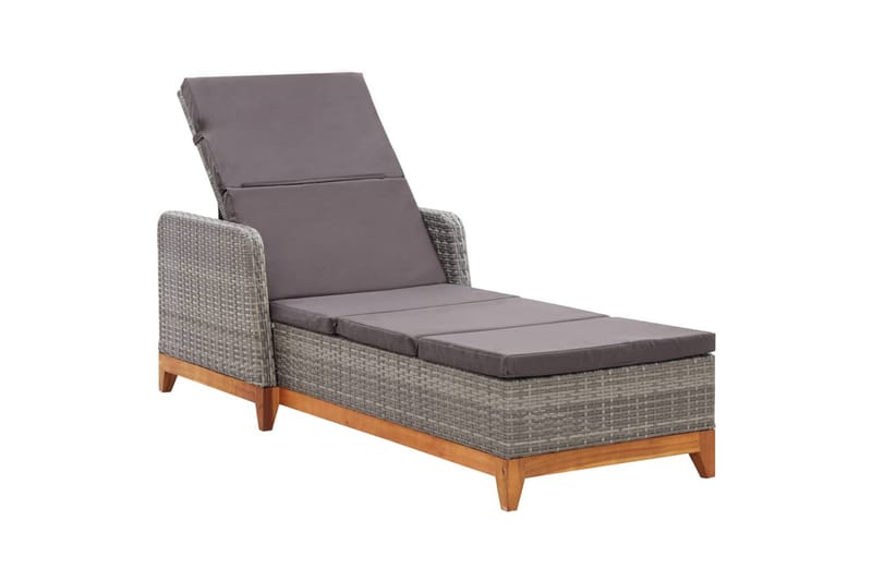 Liggestol Polyrattan Og Massivt Akacietræ Grå - Grå - Havemøbler - Havestole - Solseng & solvogn
