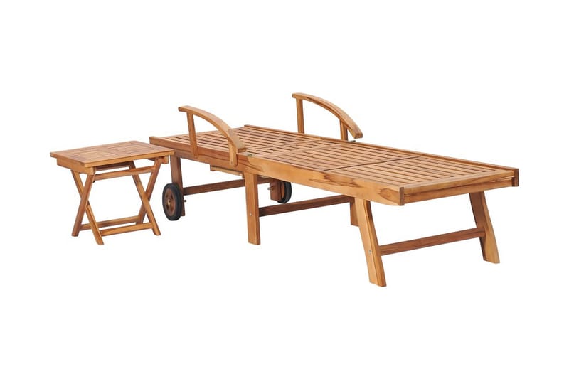 liggestole 2 stk. med bord massivt teaktræ - Brun - Havemøbler - Havestole - Solseng & solvogn