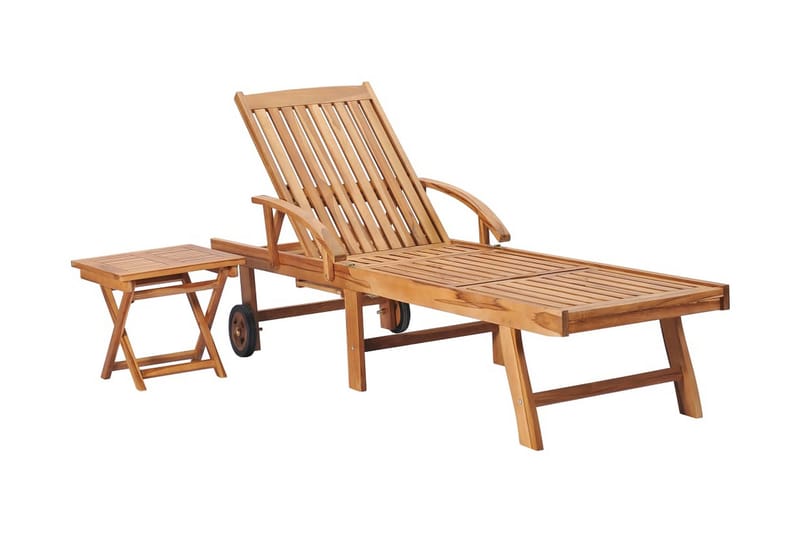 liggestole 2 stk. med bord massivt teaktræ - Brun - Havemøbler - Havestole - Solseng & solvogn