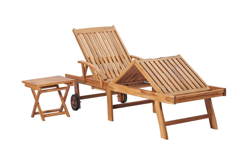 liggestole 2 stk. med bord massivt teaktræ - Brun - Havemøbler - Havestole - Solseng & solvogn