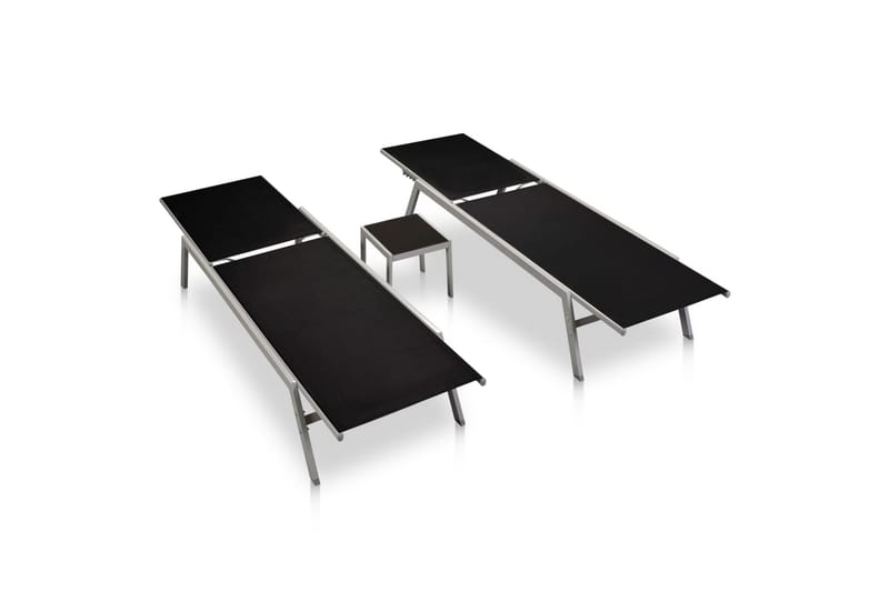 Liggestole 2 stk. Med Bord Stål Og Textilene Sort - Sort - Havemøbler - Havestole - Solseng & solvogn