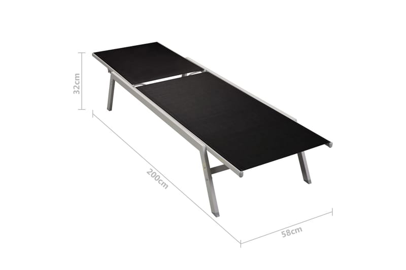 Liggestole 2 stk. Med Bord Stål Og Textilene Sort - Sort - Havemøbler - Havestole - Solseng & solvogn