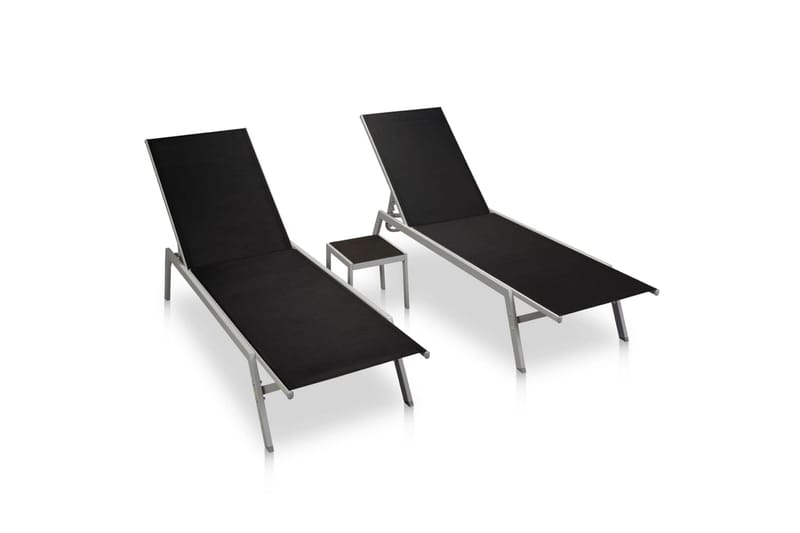 Liggestole 2 stk. Med Bord Stål Og Textilene Sort - Sort - Havemøbler - Havestole - Solseng & solvogn
