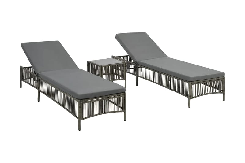 Liggestole 2 Stk. Med Bord Polyrattan Grå - Grå - Havemøbler - Havestole - Solseng & solvogn