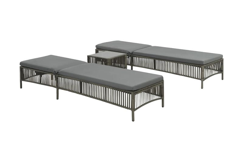 Liggestole 2 Stk. Med Bord Polyrattan Grå - Grå - Havemøbler - Havestole - Solseng & solvogn