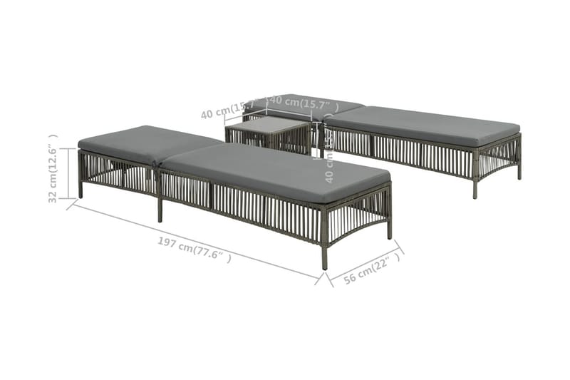 Liggestole 2 Stk. Med Bord Polyrattan Grå - Grå - Havemøbler - Havestole - Solseng & solvogn